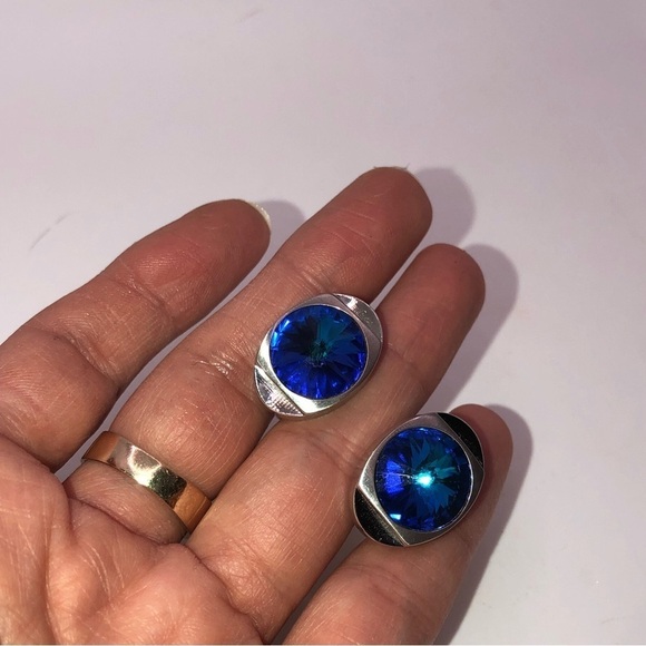 Vtg Hickok Canada Blue Aurora Stone Silver Tone Cuffling / Approx .9” - Picture 7 of 7